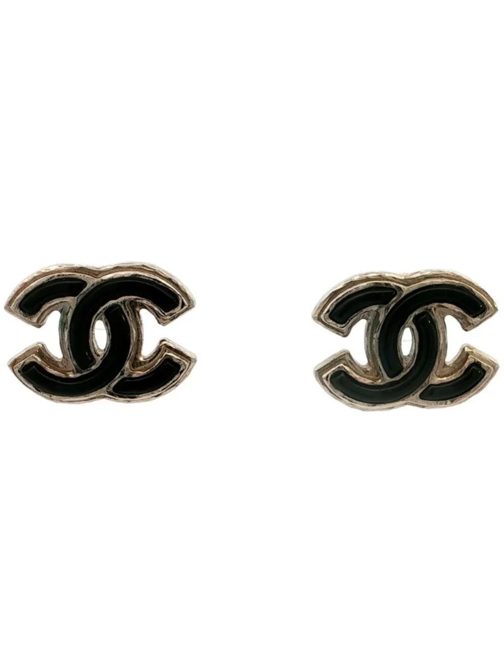 Chanel Rhinestone CC Logo Alloy Earrings Plated Silver